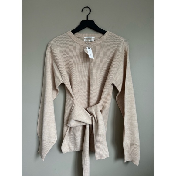 NEW ANTHROPOLOGIE Tan Tie-Waist Crewneck Sweater